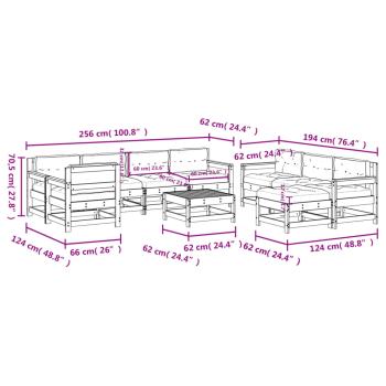 10-tlg. Garten-Lounge-Set mit Kissen Kiefernholz Imprägniert