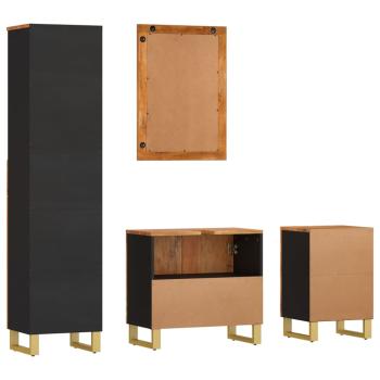 4-tlg. Badschrank-Set Braun und Schwarz Massivholz Mango