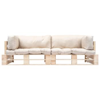 2-tlg. Outdoor-Sofa-Set Paletten Kissen Sandfarben Kiefernholz