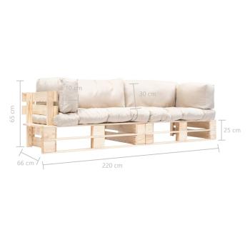 2-tlg. Outdoor-Sofa-Set Paletten Kissen Sandfarben Kiefernholz