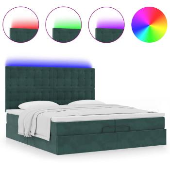 Ottoman-Bett mit Matratzen & LEDs Dunkelgrün 200x200 cm Samt