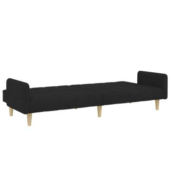 Schlafsofa 2-Sitzer mit Fußhocker Schwarz Stoff