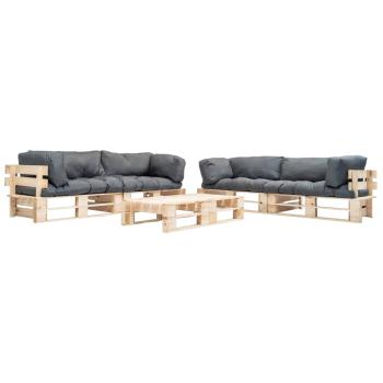 ARDEBO.de - 6-tlg. Paletten-Lounge-Set mit Kissen in Grau Holz