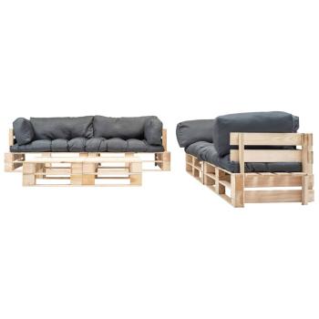 6-tlg. Paletten-Lounge-Set mit Kissen in Grau Holz