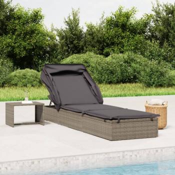 ARDEBO.de - Sonnenliege mit Faltdach Grau 213x63x97 cm Poly Rattan