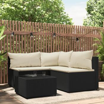 ARDEBO.de - 4-tlg. Garten-Lounge-Set mit Kissen Schwarz Poly Rattan