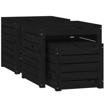 ARDEBO.de - 3-tlg. Gartenbox-Set Schwarz Massivholz Kiefer
