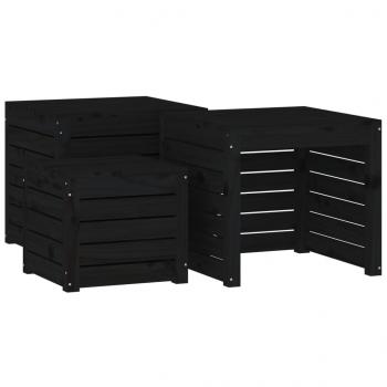 3-tlg. Gartenbox-Set Schwarz Massivholz Kiefer