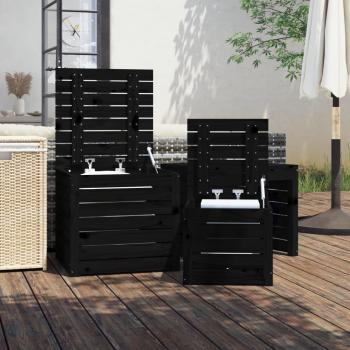 3-tlg. Gartenbox-Set Schwarz Massivholz Kiefer