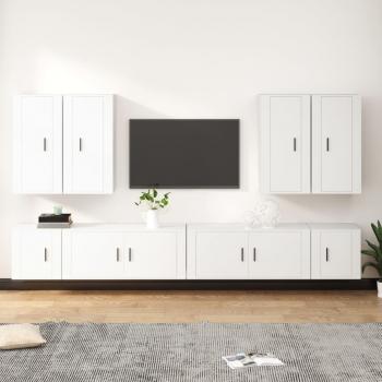 ARDEBO.de - 8-tlg. TV-Schrank-Set Weiß Holzwerkstoff
