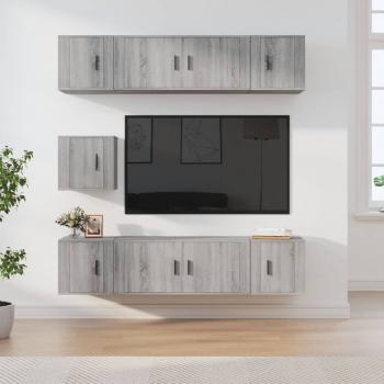 ARDEBO.de - 7-tlg. TV-Schrank-Set Grau Sonoma Holzwerkstoff
