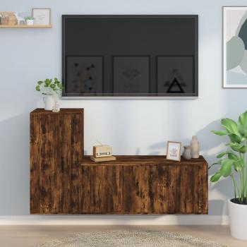 ARDEBO.de - 2-tlg. TV-Schrank-Set Räuchereiche Holzwerkstoff