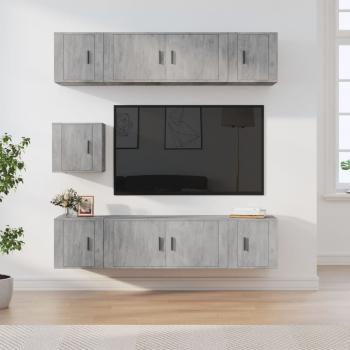 ARDEBO.de - 7-tlg. TV-Schrank-Set Betongrau Holzwerkstoff