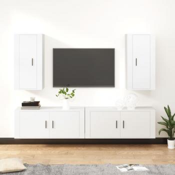 ARDEBO.de - 4-tlg. TV-Schrank-Set Weiß Holzwerkstoff