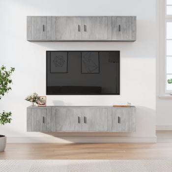 ARDEBO.de - 6-tlg. TV-Schrank-Set Betongrau Holzwerkstoff