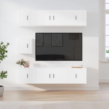 ARDEBO.de - 7-tlg. TV-Schrank-Set Weiß Holzwerkstoff