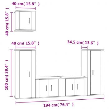 5-tlg. TV-Schrank-Set Hochglanz-Weiß Holzwerkstoff