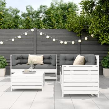 5-tlg. Garten-Sofagarnitur Weiß Massivholz Kiefer