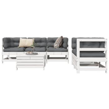 ARDEBO.de - 6-tlg. Garten-Sofagarnitur Weiß Massivholz Kiefer