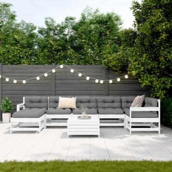 8-tlg. Garten-Sofagarnitur Weiß Massivholz Kiefer