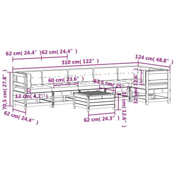 7-tlg. Garten-Lounge-Set mit Kissen Massivholz Douglasie
