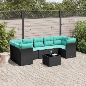 ARDEBO.de - 8-tlg. Garten-Sofagarnitur mit Kissen Schwarz Poly Rattan