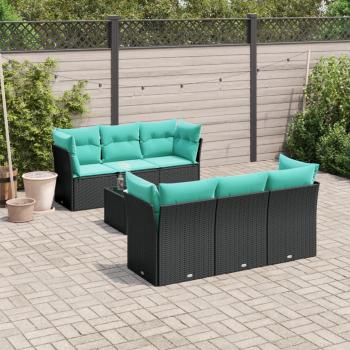 ARDEBO.de - 7-tlg. Garten-Sofagarnitur mit Kissen Schwarz Poly Rattan
