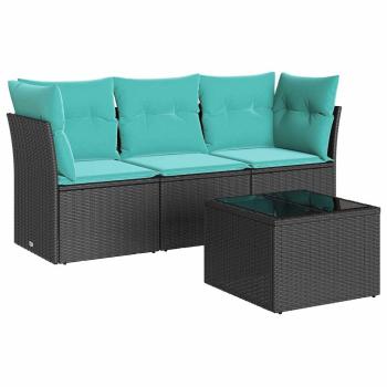 4-tlg. Garten-Sofagarnitur mit Kissen Schwarz Poly Rattan