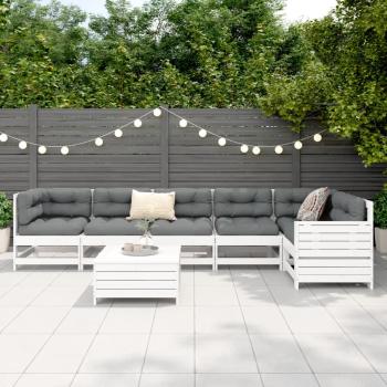 7-tlg. Garten-Sofagarnitur Weiß Massivholz Kiefer