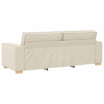 Sofa Stuhl Leinen 59 cm Beige Stoff und Holz 3-Sitzer Sofa