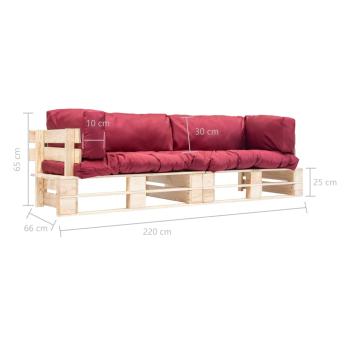 2-tlg. Outdoor-Sofa-Set Paletten mit Kissen in Rot Kiefernholz