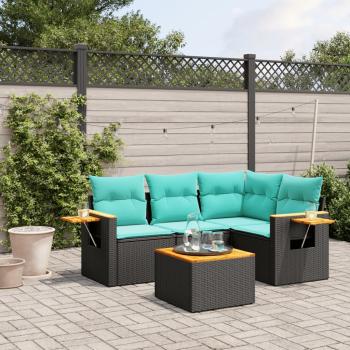 ARDEBO.de - 5-tlg. Garten-Sofagarnitur mit Kissen Schwarz Poly Rattan