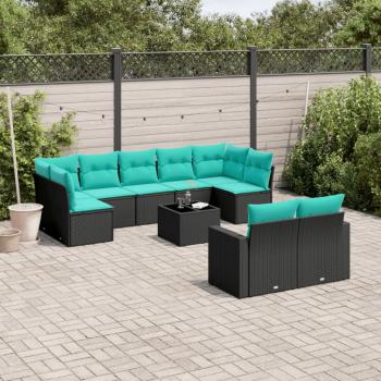 ARDEBO.de - 10-tlg. Garten-Sofagarnitur mit Kissen Schwarz Poly Rattan