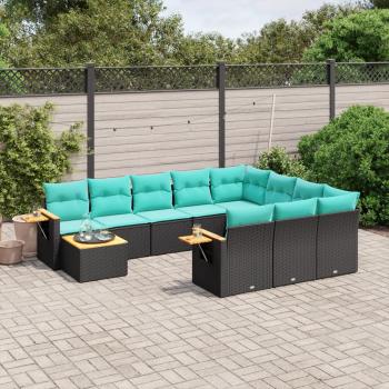 ARDEBO.de - 11-tlg. Garten-Sofagarnitur mit Kissen Schwarz Poly Rattan
