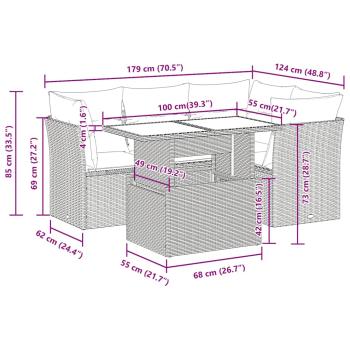 5-tlg. Garten-Sofagarnitur mit Kissen Braun Poly Rattan Akazie