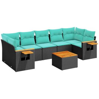 8-tlg. Garten-Sofagarnitur mit Kissen Schwarz Poly Rattan