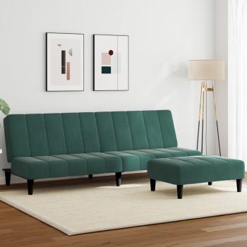 ARDEBO.de - Schlafsofa 2-Sitzer mit Fußhocker Dunkelgrün Samt