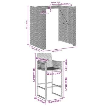 5-tlg. Gartenbar-Set ohne Kissen Schwarz Poly Rattan Akazie