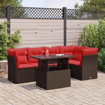 ARDEBO.de - 6-tlg. Garten-Sofagarnitur mit Kissen Braun Poly Rattan Akazie