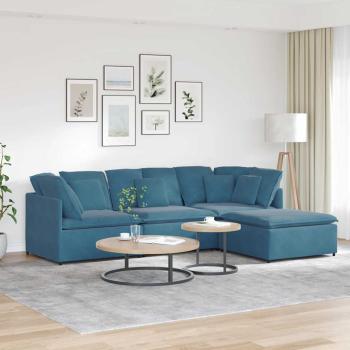 ARDEBO.de - Modulares Sofa mit Fußhocker Kissen Samt Blau