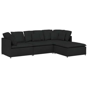 Modulares Sofa mit Fußhocker Kissen Stoff Schwarz