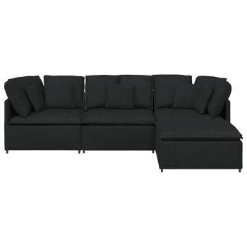 Modulares Sofa mit Fußhocker Kissen Stoff Schwarz