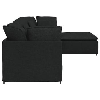 Modulares Sofa mit Fußhocker Kissen Stoff Schwarz