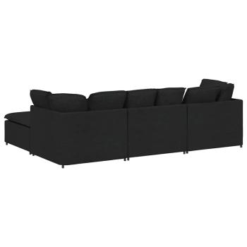 Modulares Sofa mit Fußhocker Kissen Stoff Schwarz