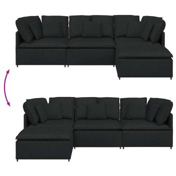 Modulares Sofa mit Fußhocker Kissen Stoff Schwarz