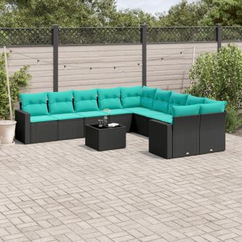 ARDEBO.de - 11-tlg. Garten-Sofagarnitur mit Kissen Schwarz Poly Rattan