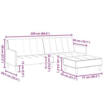 Schlafsofa 2-Sitzer mit Fußhocker Schwarz Samt