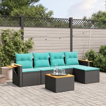 ARDEBO.de - 6-tlg. Garten-Sofagarnitur mit Kissen Schwarz Poly Rattan
