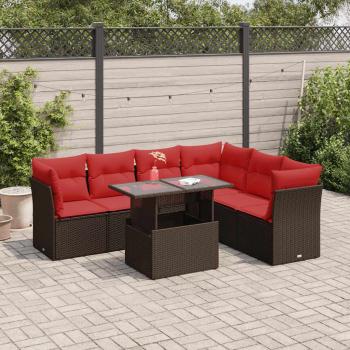 ARDEBO.de - 7-tlg. Garten-Sofagarnitur mit Kissen Grau Poly Rattan Akazie