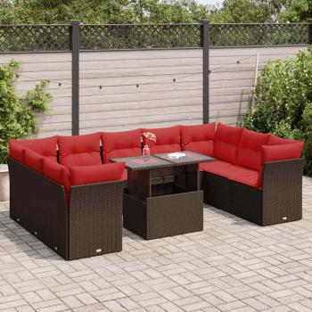 ARDEBO.de - 10-tlg. Garten-Sofagarnitur mit Kissen Braun Poly Rattan Akazie